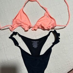 Coral and Black Bikini Set